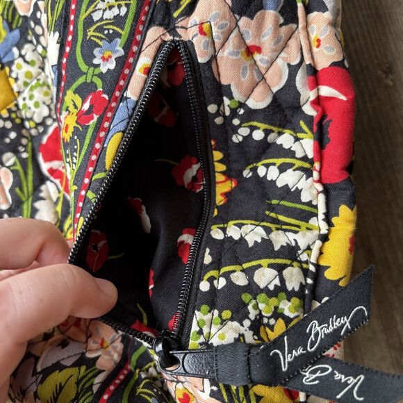 Vera Bradley Black Poppy Print Shoulder Bag purse EUC - Picture 5 of 9